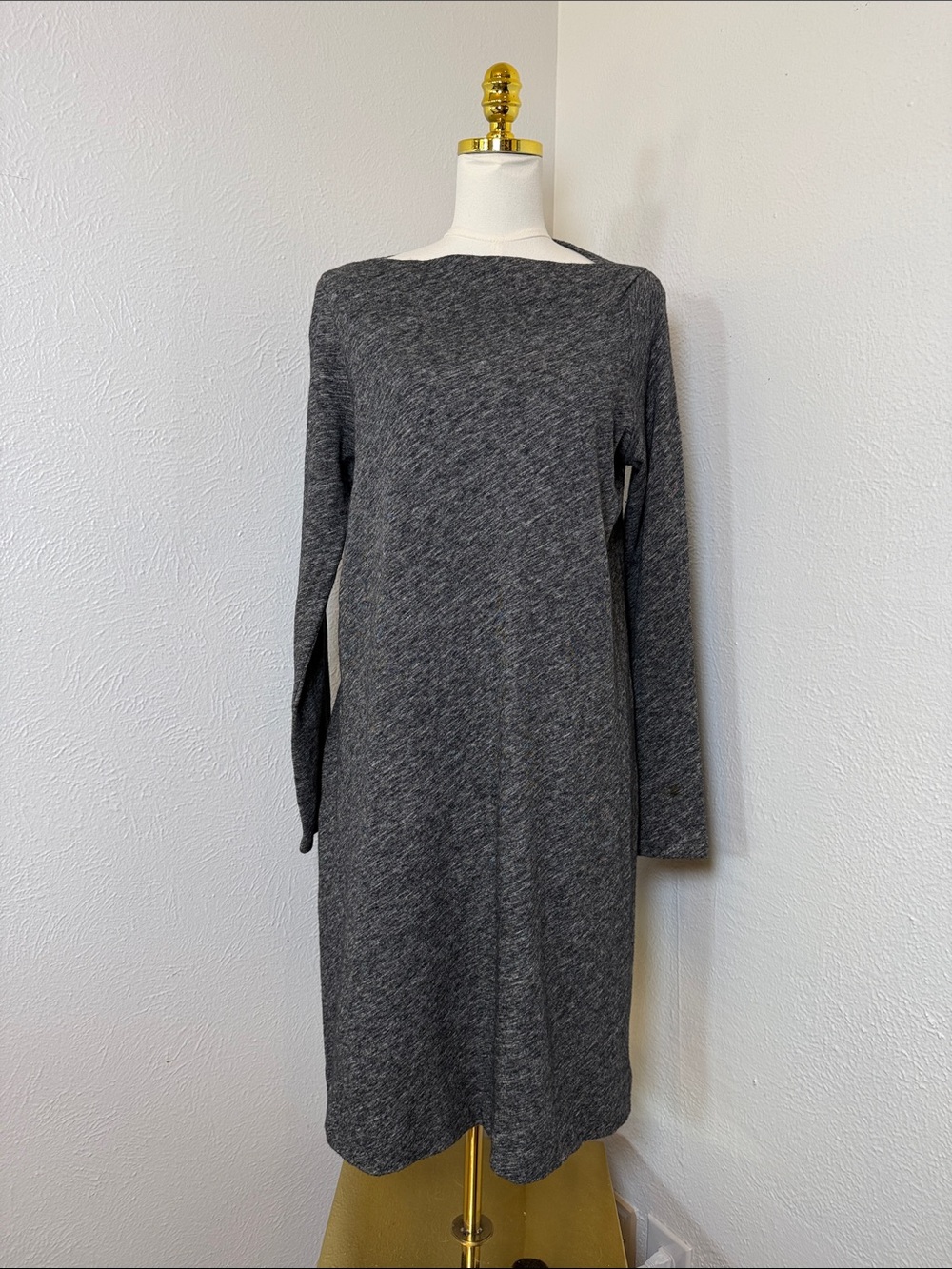 Eileen Fisher Wool Blend Boat Neck Shift Dress Women's Large Charcoal Gray